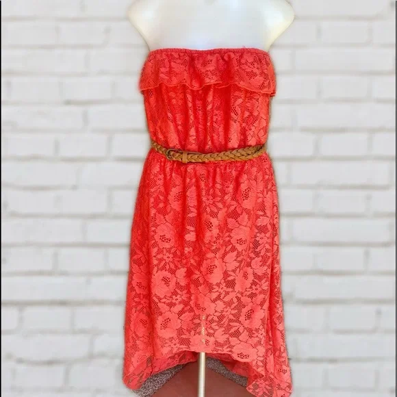 Trixxi Dresses | Trixxi Lace High Low Strapless Summer Dress Coral/Pink/Orange Size L Junior | Color: Orange/Pink | Size: Lj | Closetmonstaklr's